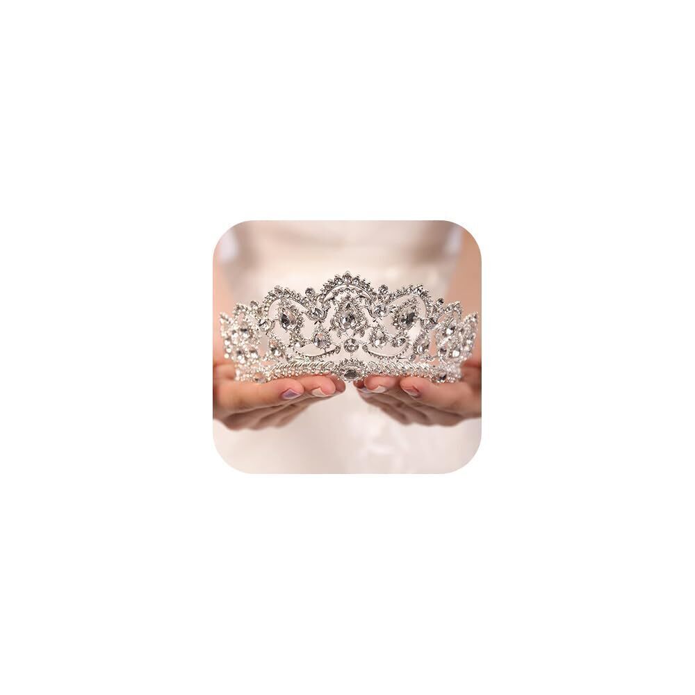 9884 Rhinestone Wedding Tiara Silver Charming Gemstone Queen Crown